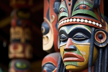 Fototapeta premium ornate carving details on a native american totem pole