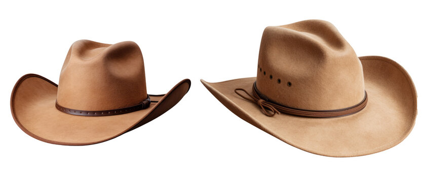 Dos sombreros de cowboy en fondo transparente.