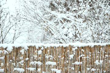 A Winter fence on nature in the park background