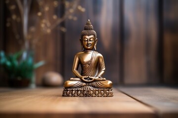 statuette of buddha on a wooden surface