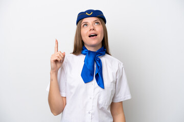 Airplane Lithuanian woman stewardess isolated on white background pointing up and surprised