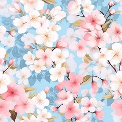 Spring delicate pink floral seamless pattern. Generated by AI