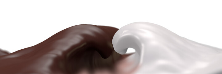Hot chocolate and milk waves blended together, 3D rendering