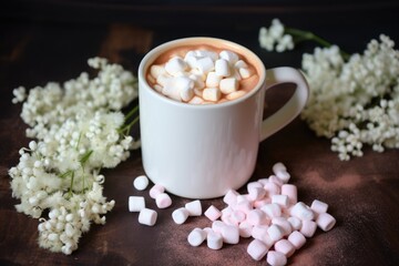 Fototapeta na wymiar cup of marshmallows next to a cocoa mug