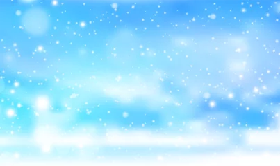 Foto op Plexiglas Natural winter Christmas background with blue sky, heavy snowfall, snowflakes and blurred bokeh. Happy new year greeting card. Christmas shining beautiful snow.Holiday winter vector illustration EPS10 © SappawatS