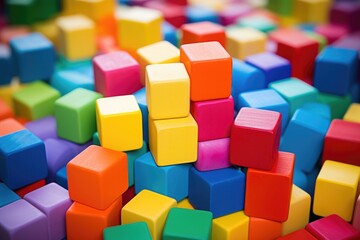 multi-colored toy blocks stacked neatly
