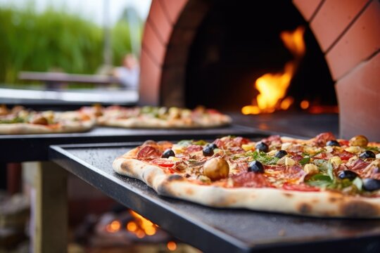 detailed view of wood-fired outdoor pizza oven