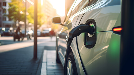 Close up of charging an electric car