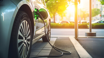 Close up of charging an electric car