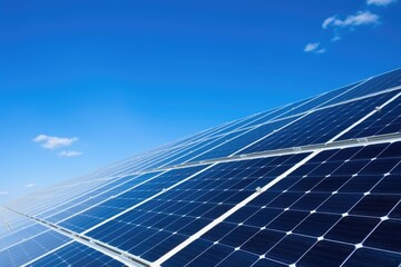 closeup of solar panels with clear blue sky in background