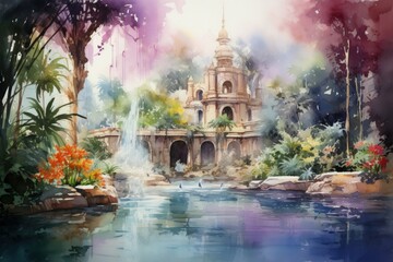 Enchanted song fountains, harmonizing with nature's melodies and creating enchanting displays - Generative AI