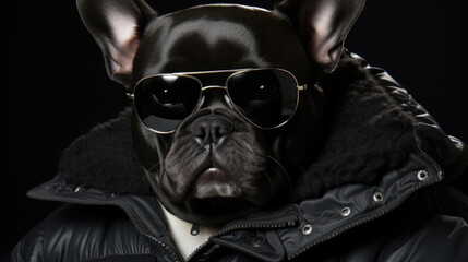 black dog wearing glasses - obrazy, fototapety, plakaty