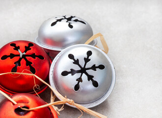 Red silver and golden rustic jingle bells