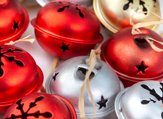 Red silver and golden rustic jingle bells