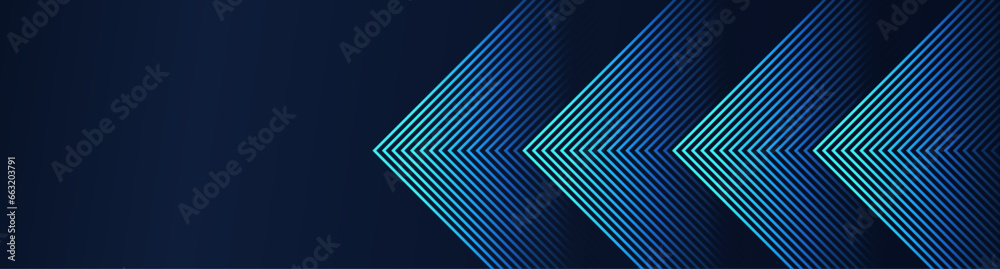 Poster Abstract futuristic dark background with glowing  blue green geometric lines design. Modern shiny blue geometric pattern with rectangular line pattern. Horizontal banner template overlay layer 
