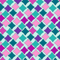 Multi-colored squares in a seamless pattern on a light background.