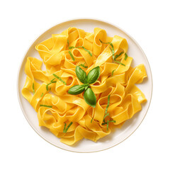 Delicious Italian pappardelle or Tagliatelle al ragu pasta plate with garnish isolated on transparent background, classic Bolognese Italian pasta plate image clipart PNG