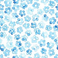 Blue and white seamless floral pattern. Watercolor print drawn on paper. Grunge vintage texture. Ornament for textiles, packaging, summer dresses. - 663204505