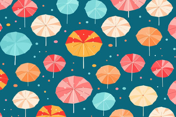 Fototapeta na wymiar Beach umbrellas quirky doodle pattern, wallpaper, background, cartoon, vector, whimsical Illustration