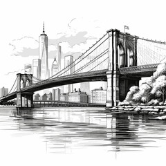 Brooklyn Bridge. Brooklyn Bridge hand-drawn comic illustration. Vector doodle style cartoon illustration - obrazy, fototapety, plakaty