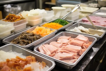 Obraz premium trays of raw fish and sushi accouterments
