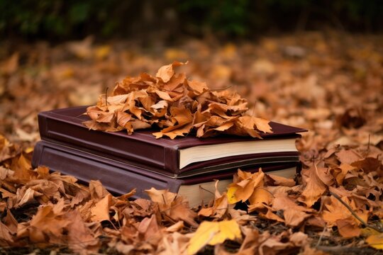 backdrop of a kjv bible on a pile of dry leaves