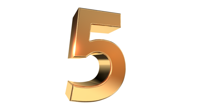 Gold glossy 3d number 5