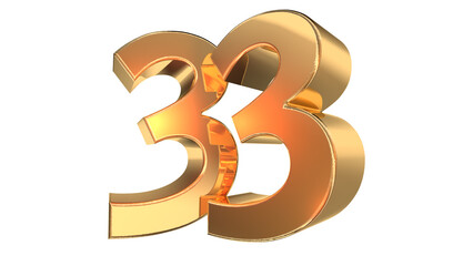 Obraz premium Gold glossy 3d number 33