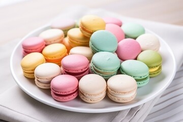 Obraz premium colorful macarons arranged carefully on a white dish