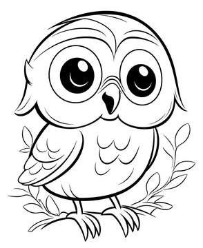 Black and white illustration for coloring birds, owl.