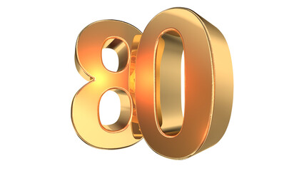 Gold glossy 3d number 80