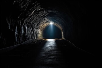 distant light at the end of a dark tunnel