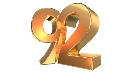 Gold glossy 3d number 92