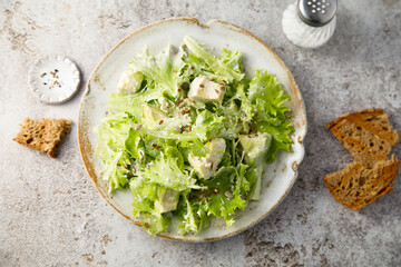 Healthy leaf salad with avocado and seeds