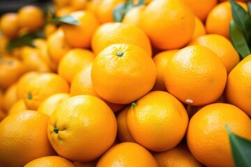 pile of ripe oranges on a market stall