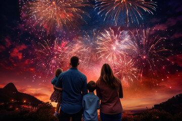 photo of family launched fireworks, lighting up the night sky with bursts of color celebrate new year's.