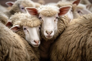 Obraz na płótnie Canvas a group of sheep huddled together for warmth