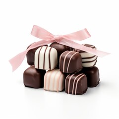 Obraz na płótnie Canvas Chocolate candies with pink ribbon, Ai generated