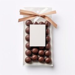 Chocolate easter eggs with blank card, AI generated