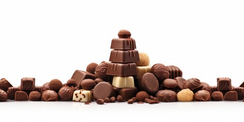 chocolate with nuts on white background, Ai generated
