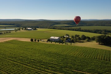 expansive vineyard with a giant for sale balloon marking it