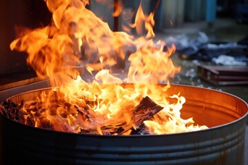Obraz premium burning paper in a steel barrel