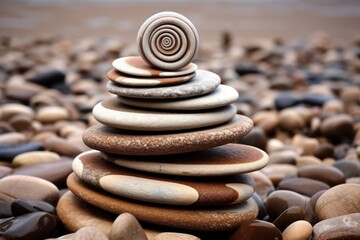 Fototapeta na wymiar beautiful river stones stacked in a spiral pattern