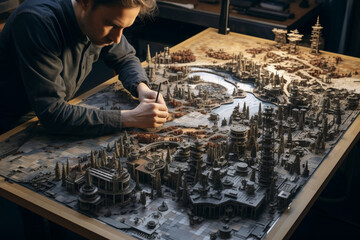 man He took on the challenge of assembling a complex puzzle.