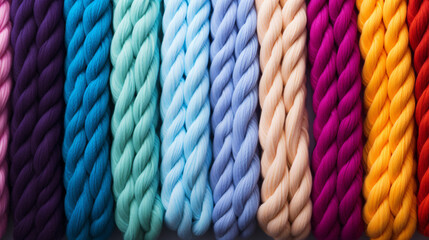 set of different colors Crochet yarn hank or Acrylic yarn background, clew of wool, colorful spools of thread