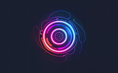 glowing neon color circles round curve shape with wavy dynamic lines with Generative AI.