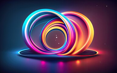 glowing neon color circles round curve shape with wavy dynamic lines with Generative AI.