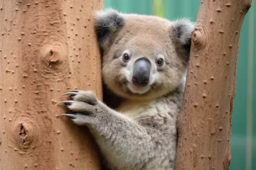 Keuken spatwand met foto a koala clinging to a tall eucalyptus tree © altitudevisual