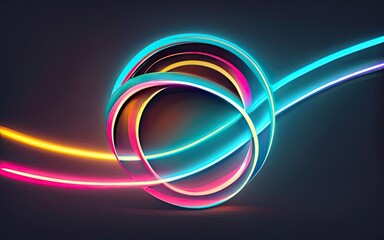 glowing neon color circles round curve shape with wavy dynamic lines with Generative AI.