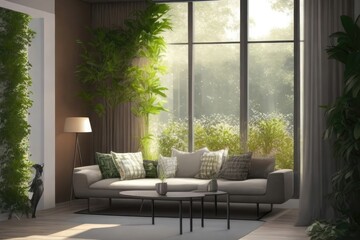 Minimalist home interior design of modern living room, panorama. interior plants vase Room designer 